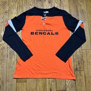 NFL Team Apparel Cincinnati Bengals Womens Medium Orange Black Lace Up Shirt